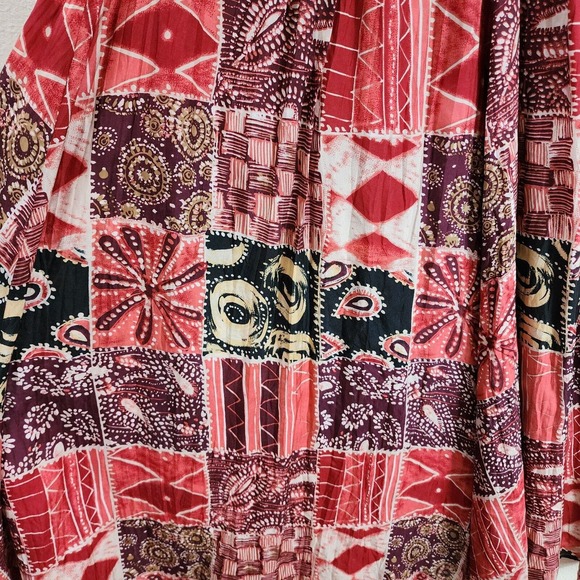 Anna Gray Women's Red Burgundy 100% Silk Aztec Boho Midi Skirt Size Small S - Picture 2 of 4